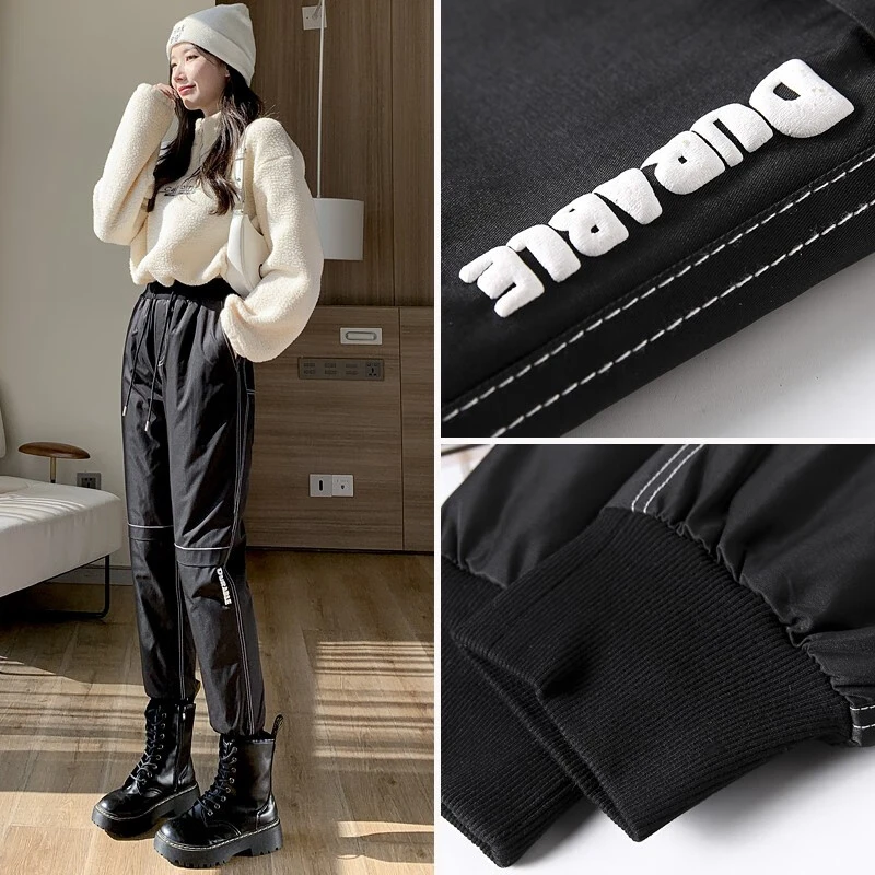 羽绒裤女外穿2025年冬季高腰显瘦宽松白鸭绒哈伦时尚显瘦羽绒裤
