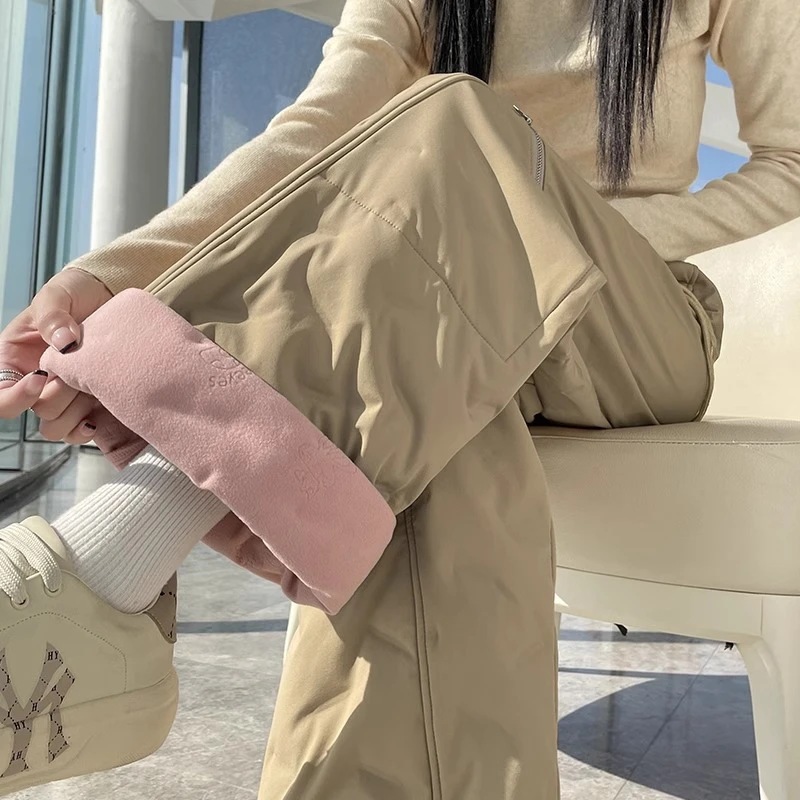 休闲阔腿羽绒裤女外穿冬季高腰加厚加绒防寒防风零下40度直筒棉裤