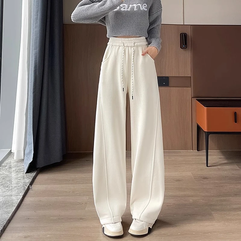 加绒加厚香蕉阔腿裤女冬季2025新款高腰显瘦休闲窄版直筒运动卫裤