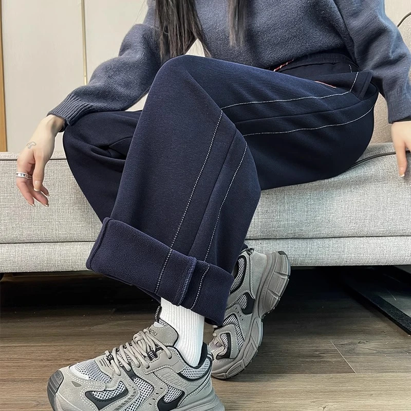 加绒窄版阔腿裤女高腰秋冬季2025新款宽松直筒香蕉裤显瘦拖地裤子
