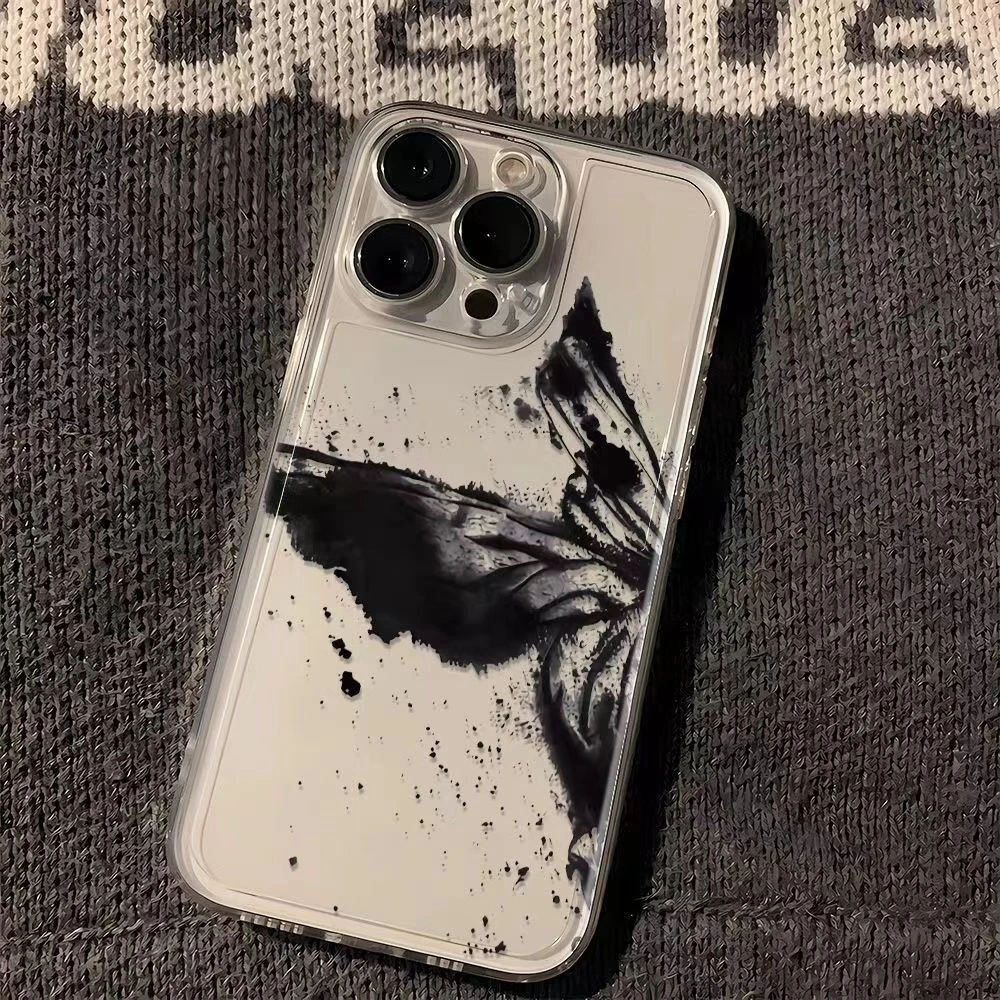 复古泼墨蝴蝶适用于苹果13PRO手机壳iPhoneX防摔15/14保护套6PLUS
