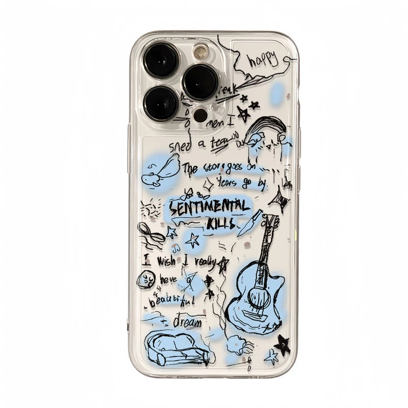 蓝色吉他适用iphone15苹果16手机壳小米OPPO华为VIVO荣耀一加魅族