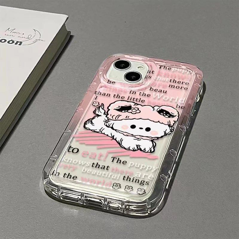 粉色英文小狗iPhone15Pro苹果14手机壳11/12新款xr78plus防摔13软