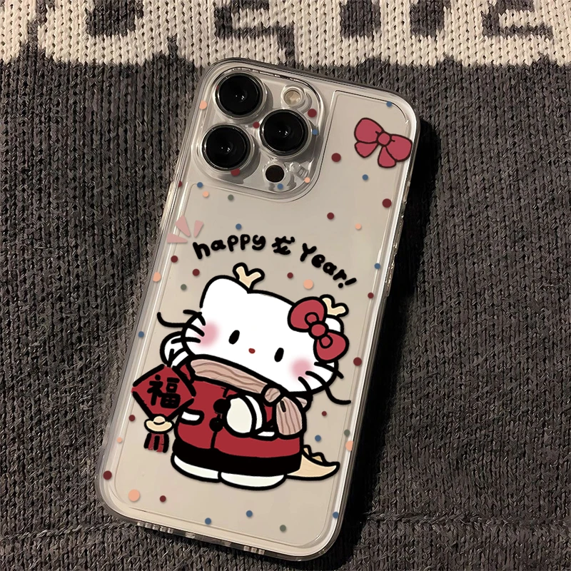 龙角凯蒂猫适用苹果13手机壳iPhone15/14透明11/12MINI防摔6S/78P