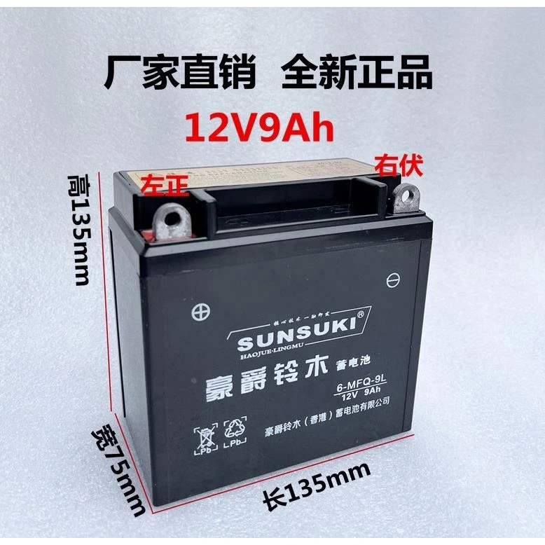 摩托车电瓶12V9A/通用 踏板车 钻豹车铃木车125/7A刀仔弯梁车包邮