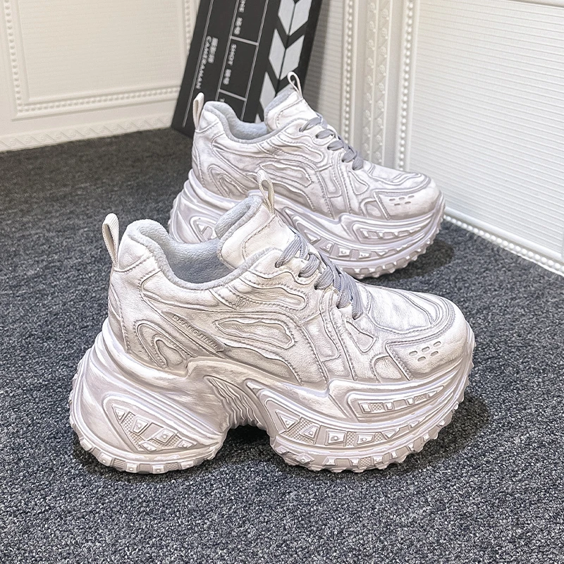 10CM内增高老爹鞋女款2025新款春秋超高厚底百搭爆款运动配阔腿裤