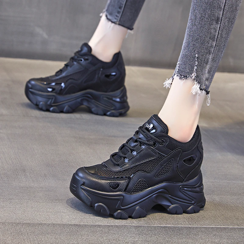 内增高老爹鞋女2023春夏新款百搭网红黑色厚底休闲运动ins小个子