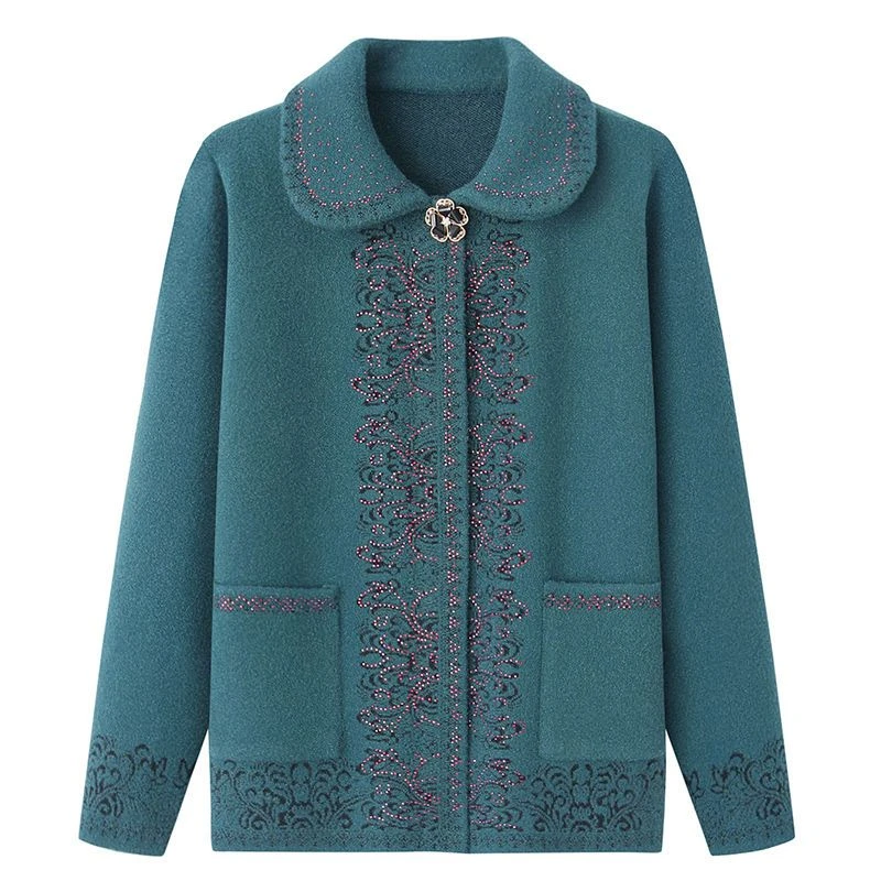 中老年奶奶保暖毛衣冬装老人衣服妈妈装秋冬水晶绒女短外套毛呢女