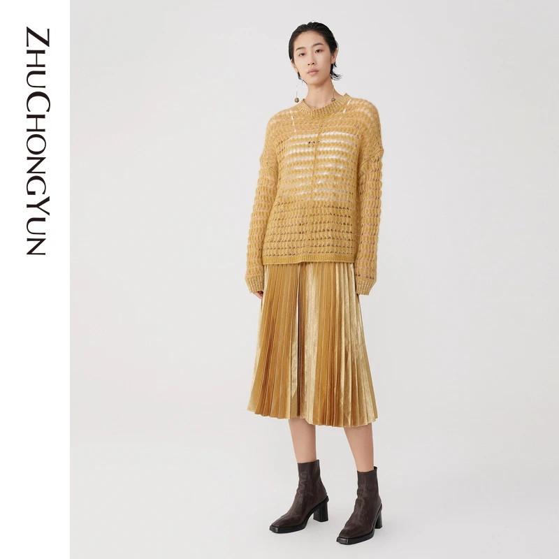 【艾钱钱精选】ZHUCHONGYUN设计镂空优雅毛针织衫