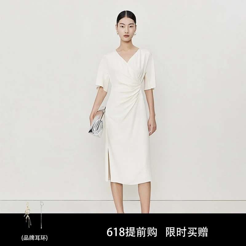 时尚气质休闲茶歇法式白色设计轻奢晚宴桑蚕丝连衣裙A1CX20886