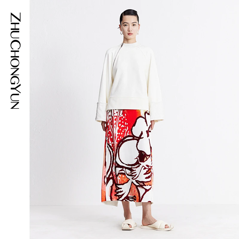 ZHUCHONGYUN秋新款时尚简约风拉链斜襟阔袖上衣