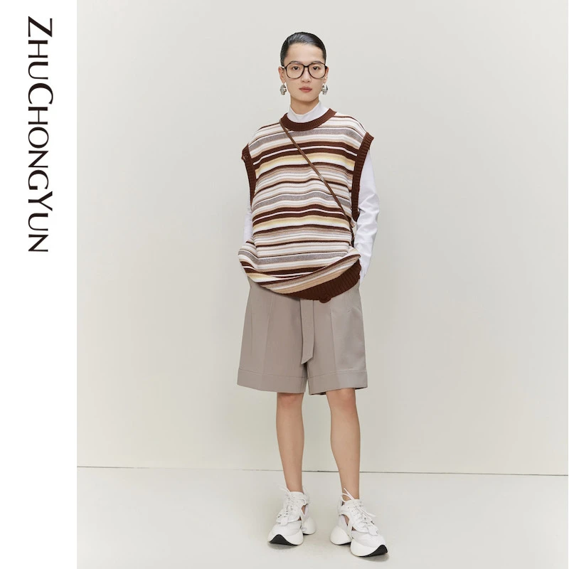 【艾钱钱精选】ZHUCHONGYUN通勤时尚拼色圆领针织背心女士