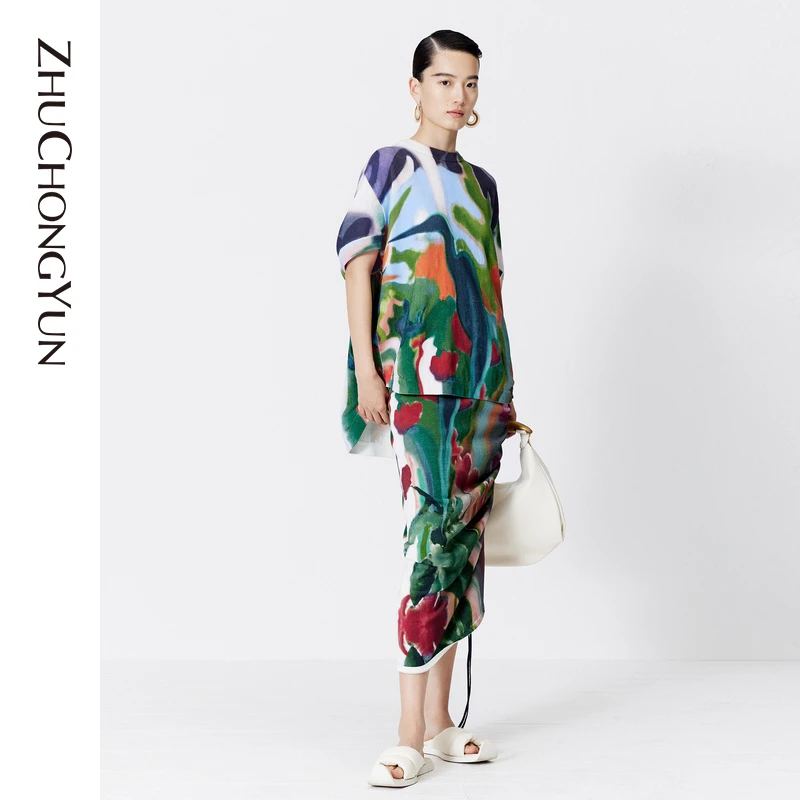 【米儿精选】ZHUCHONGYUN夏新款醒雨印花T恤C1DE2842M