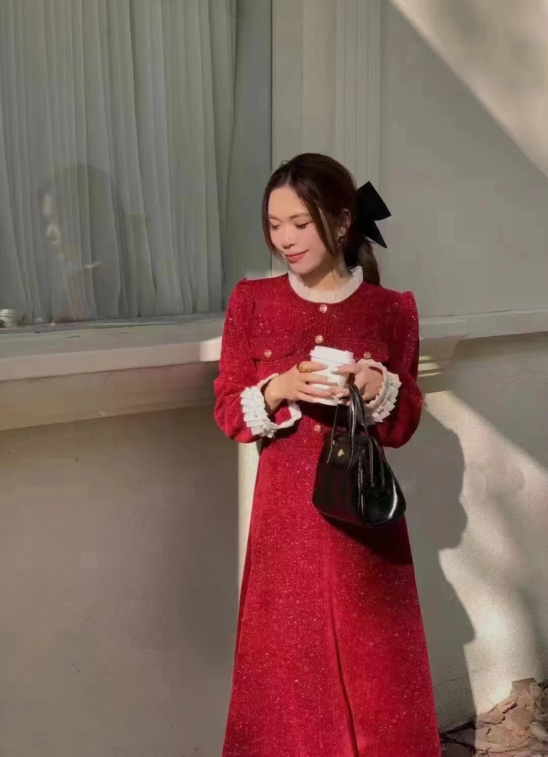 2025春夏季优雅冬季女装秋冬连衣裙时尚气质修身显瘦长裙