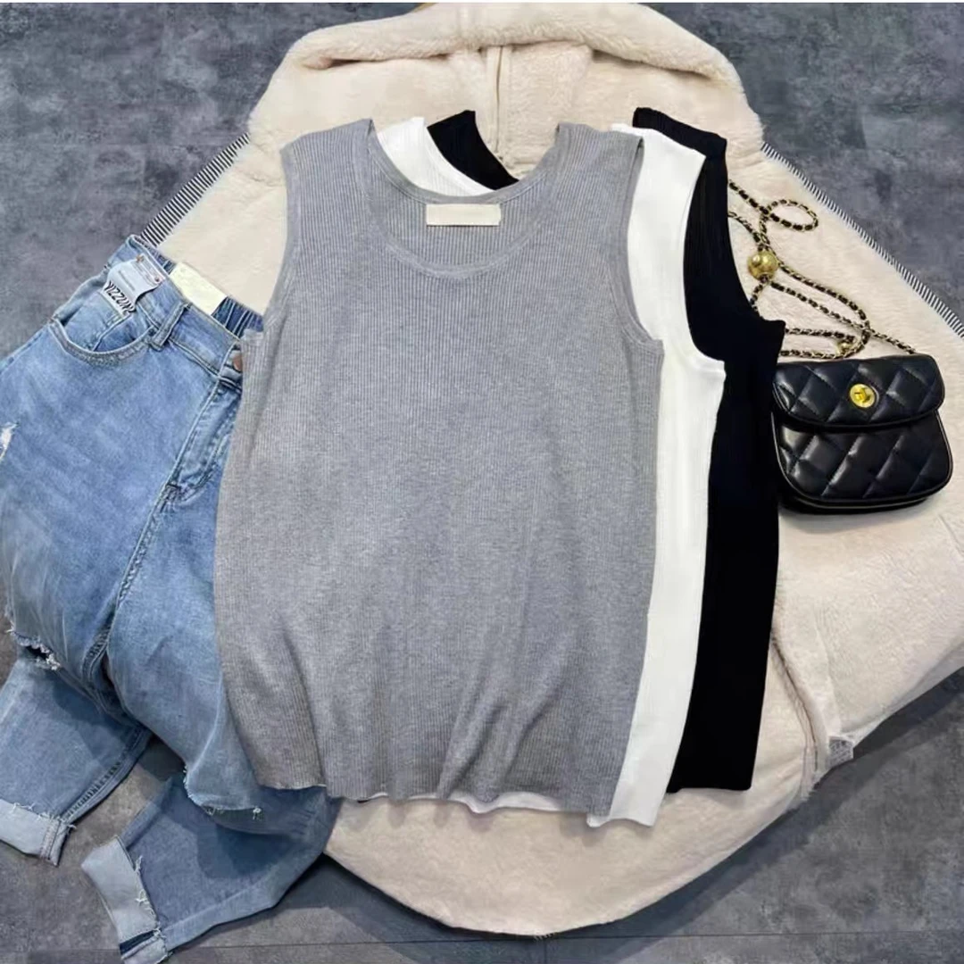 大码女装纯色针织背心无袖女韩版微胖mm宽松显瘦打底上衣139圆领