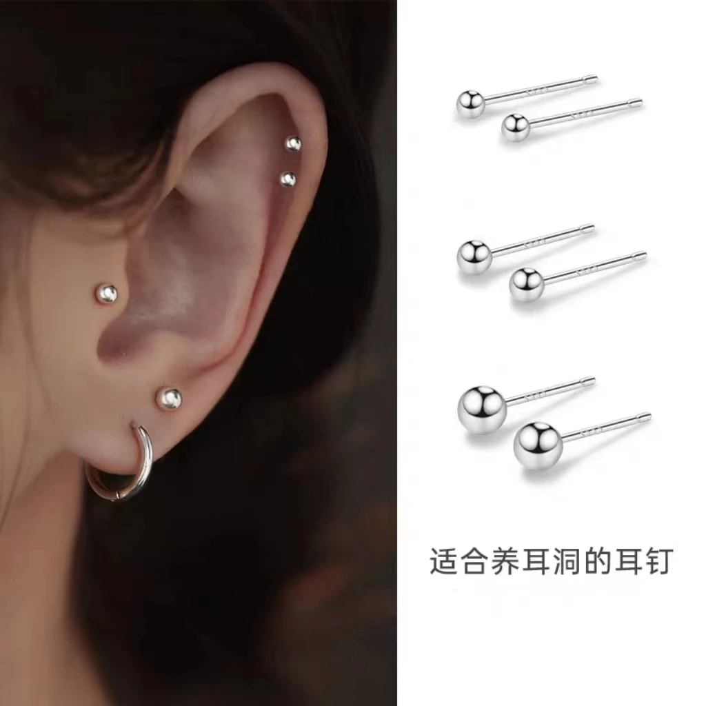 足银耳饰 S990纯银耳钉女夏百搭耳钩耳环新款潮小耳坠养耳洞耳圈