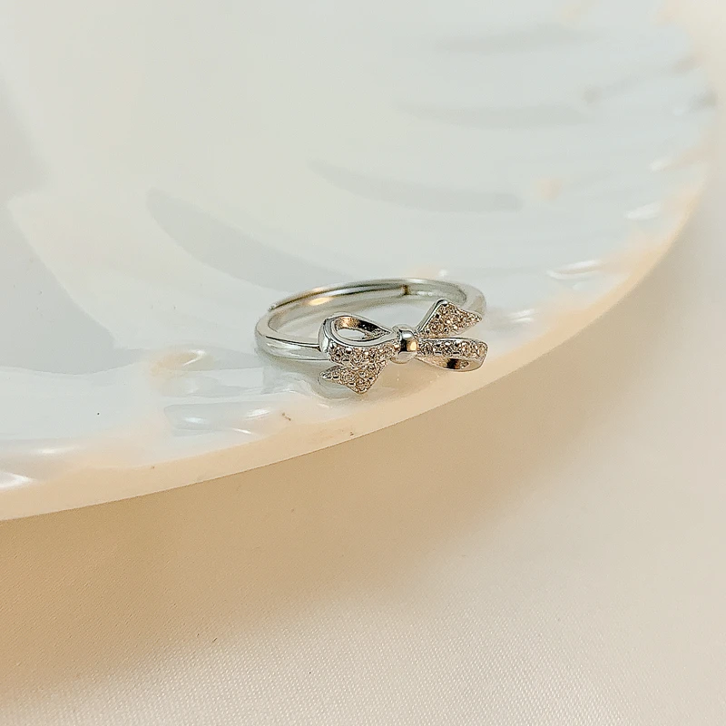 足银戒指 990开口蝴蝶戒指女ins蝴蝶结食指戒个性轻奢小众设计