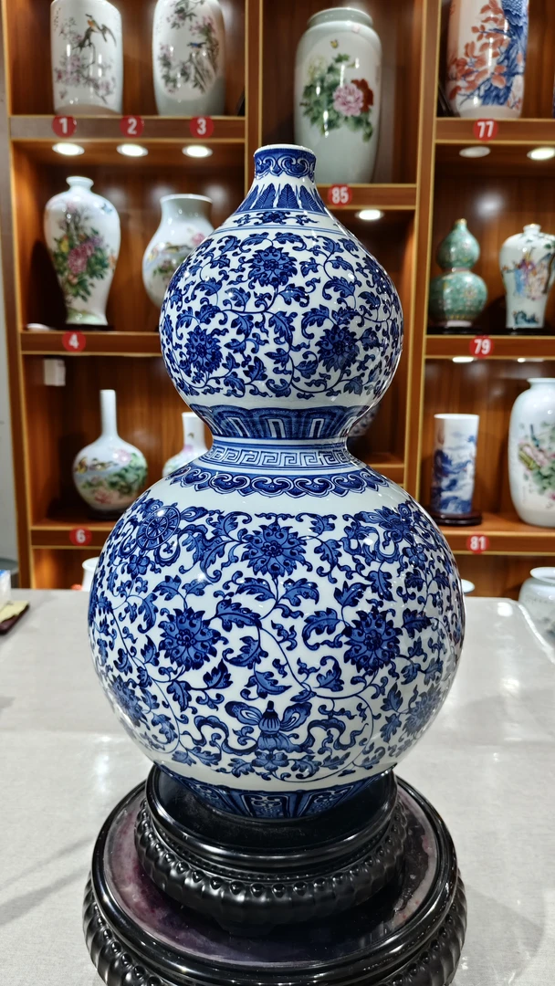 手工手绘青花缠枝莲八宝纹景德镇陶瓷直播