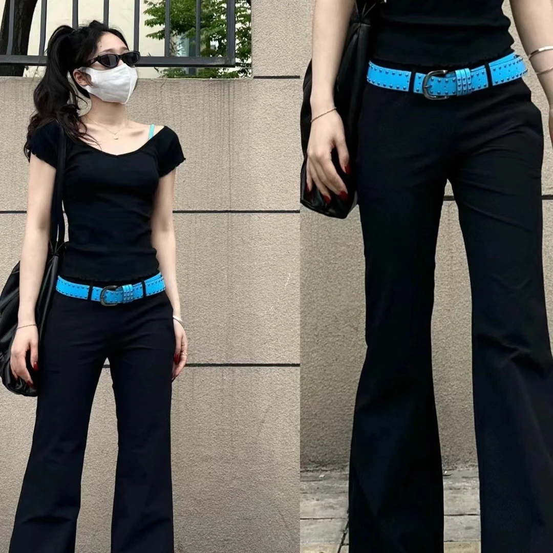 2023新款皮带女牛仔裤百搭女士裤带时尚个性铆钉腰带高级感黑色潮