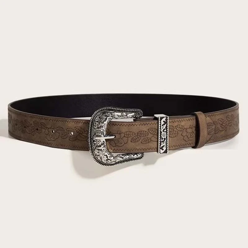 欧美风雕花扣皮带女高级感棕色辣妹学院风腰带宽设计感裤带新款酷