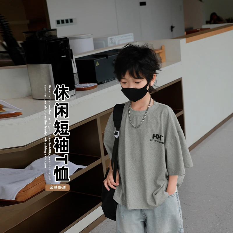 2024新款范米粒男童短袖薄款夏装儿童休闲宽松t恤中大童半袖上衣