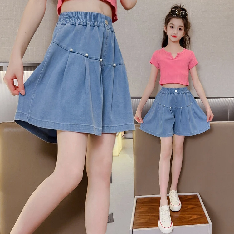 女童冰丝牛仔裤夏季薄款2024儿童裤子夏天短裤外穿中大童夏装裙裤