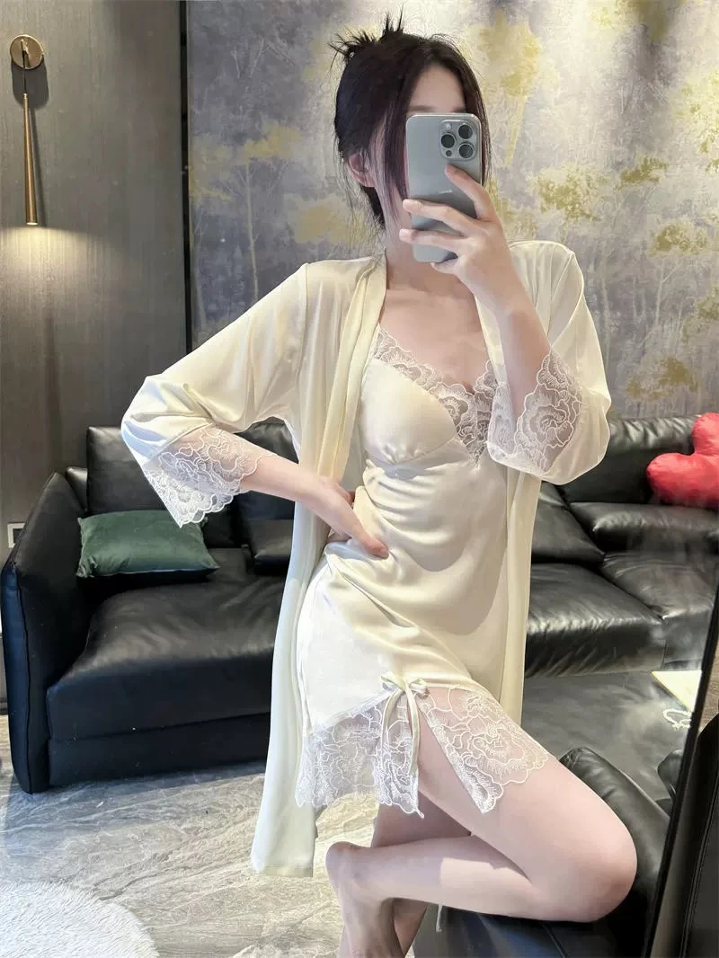 蕾丝纯欲女士诱惑薄款网红春夏季睡裙睡袍睡衣女套装