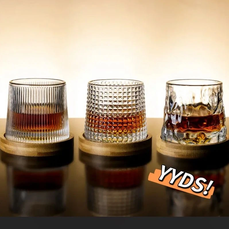 酒杯家用高颜值玻璃杯加厚旋转不倒水晶杯陀螺转洋果汁杯威士忌