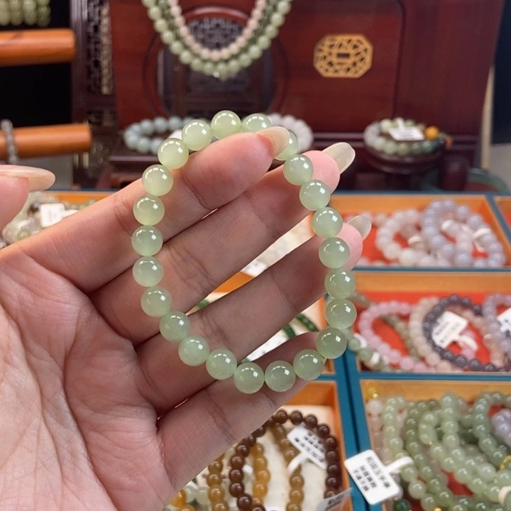 和田玉手链 8MM 未镶嵌高冰冰晴