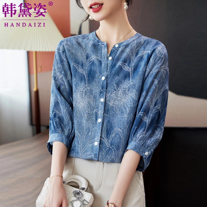 高端大牌双绉真丝衬衫女2025夏新款100桑蚕丝宽松大码七分袖上衣