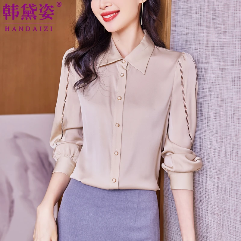 高端显瘦纯色真丝衬衫女2025年春新款重磅气质妈妈小衫桑蚕丝上衣