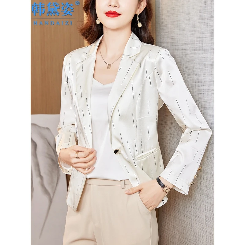 重磅真丝西装外套女长袖2025春新款修身小个子西服气质桑蚕丝上衣