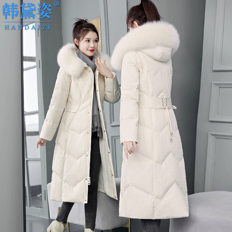 修身显瘦加厚保暖羽绒服女长款2025年冬装新款收腰连帽白鸭绒外套