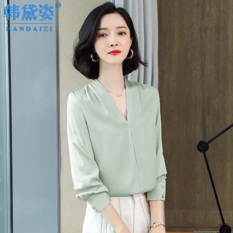 重磅真丝衬衫女长袖2025年秋装杭州新款早春设计感V领桑蚕丝上衣