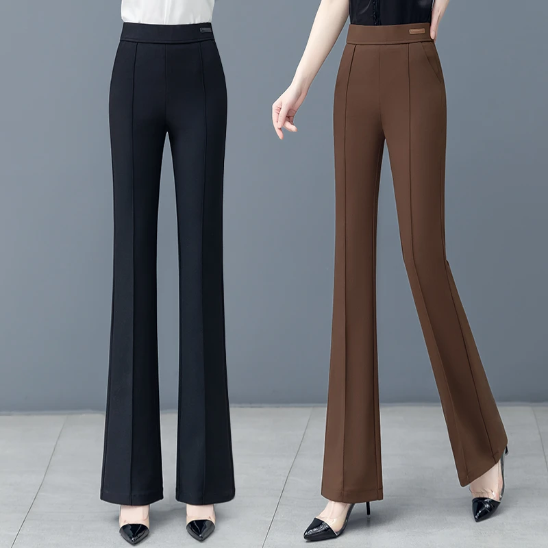 喇叭裤女春秋新款高腰显瘦垂感修身透气黑色西装高弹微喇裤女款