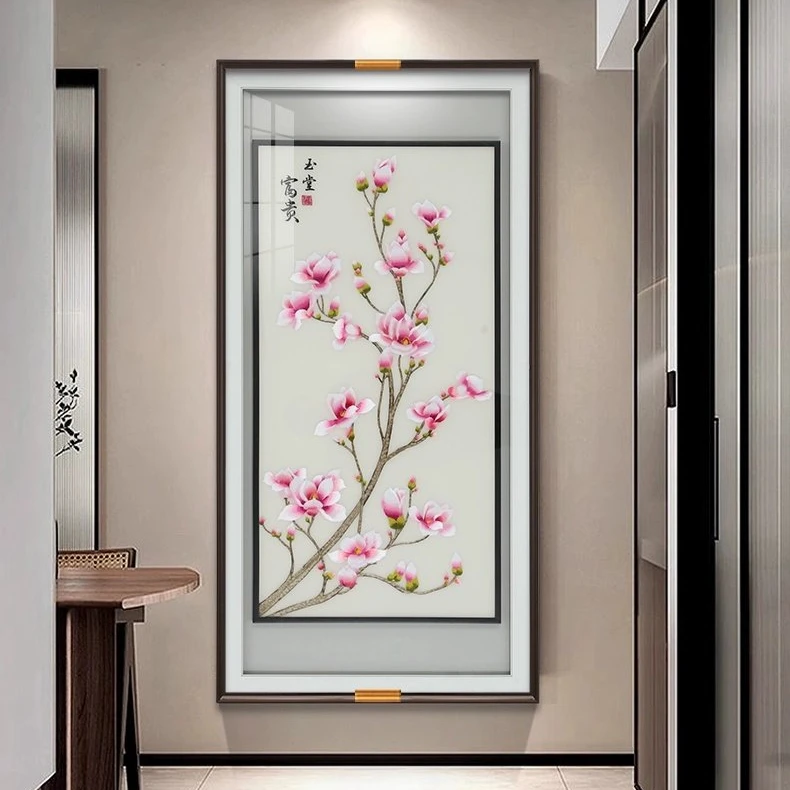 【苏绣坊】新中式玄关装饰画高档国潮风刺绣挂画入户走廊过道壁画新