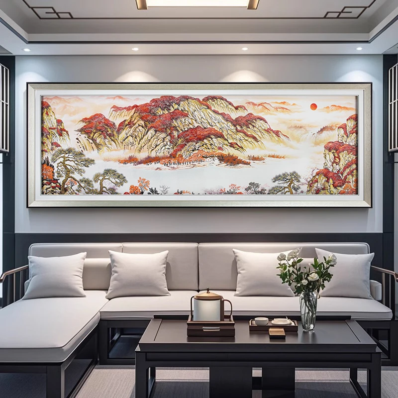 【苏绣坊】新款刺绣装饰画横版办公室挂画客厅沙发背景墙苏绣挂画