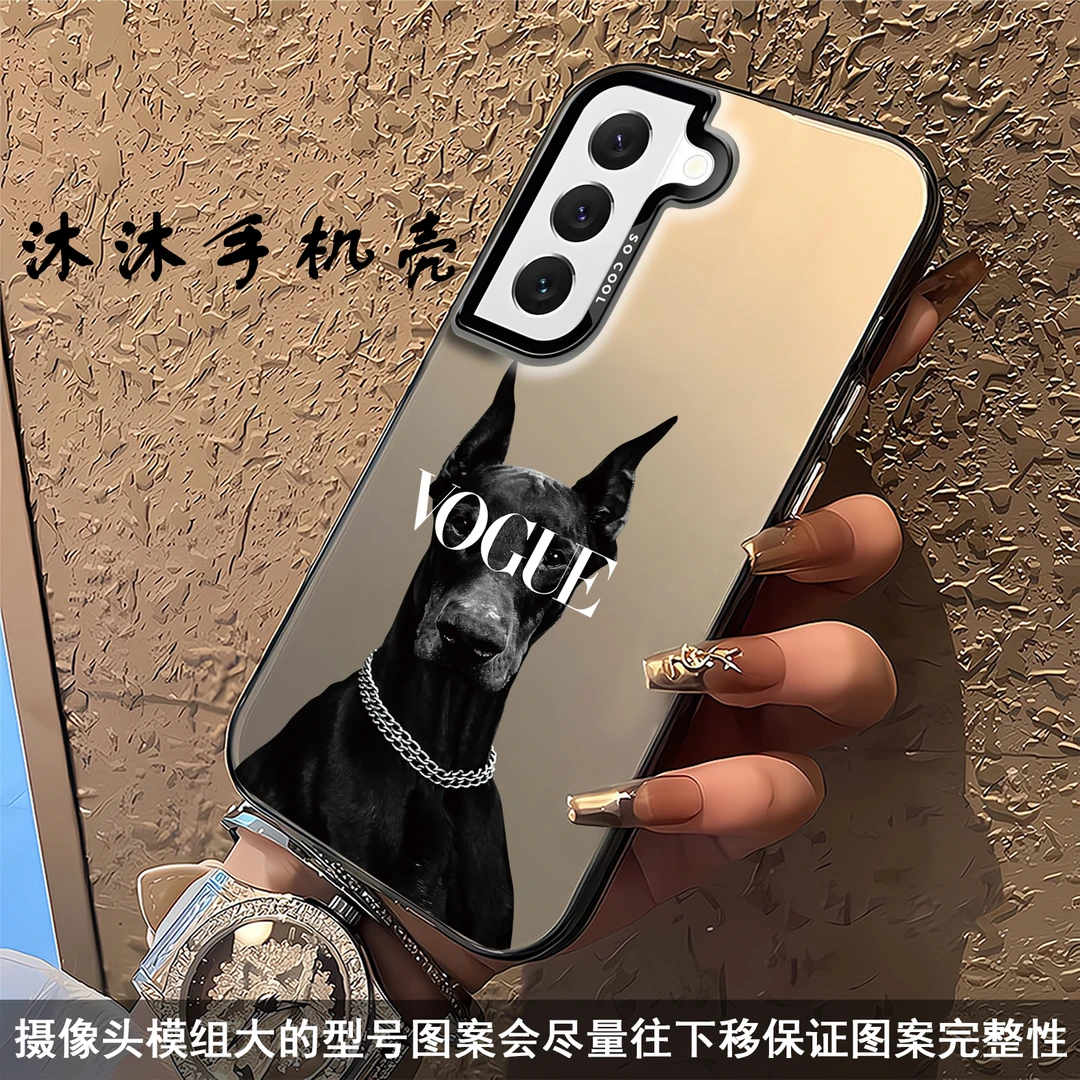 黑色杜宾适用于三星s21手机壳小众高级卡通网红磨砂简约新款创意