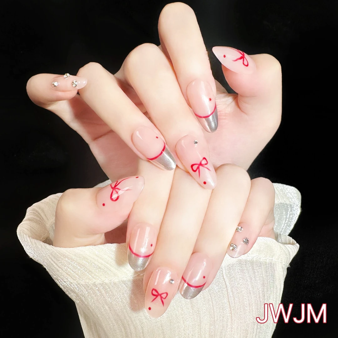 【孤品50号 】JWJM设计手工穿戴甲魔镜法式手绘砖显手白10片夏款