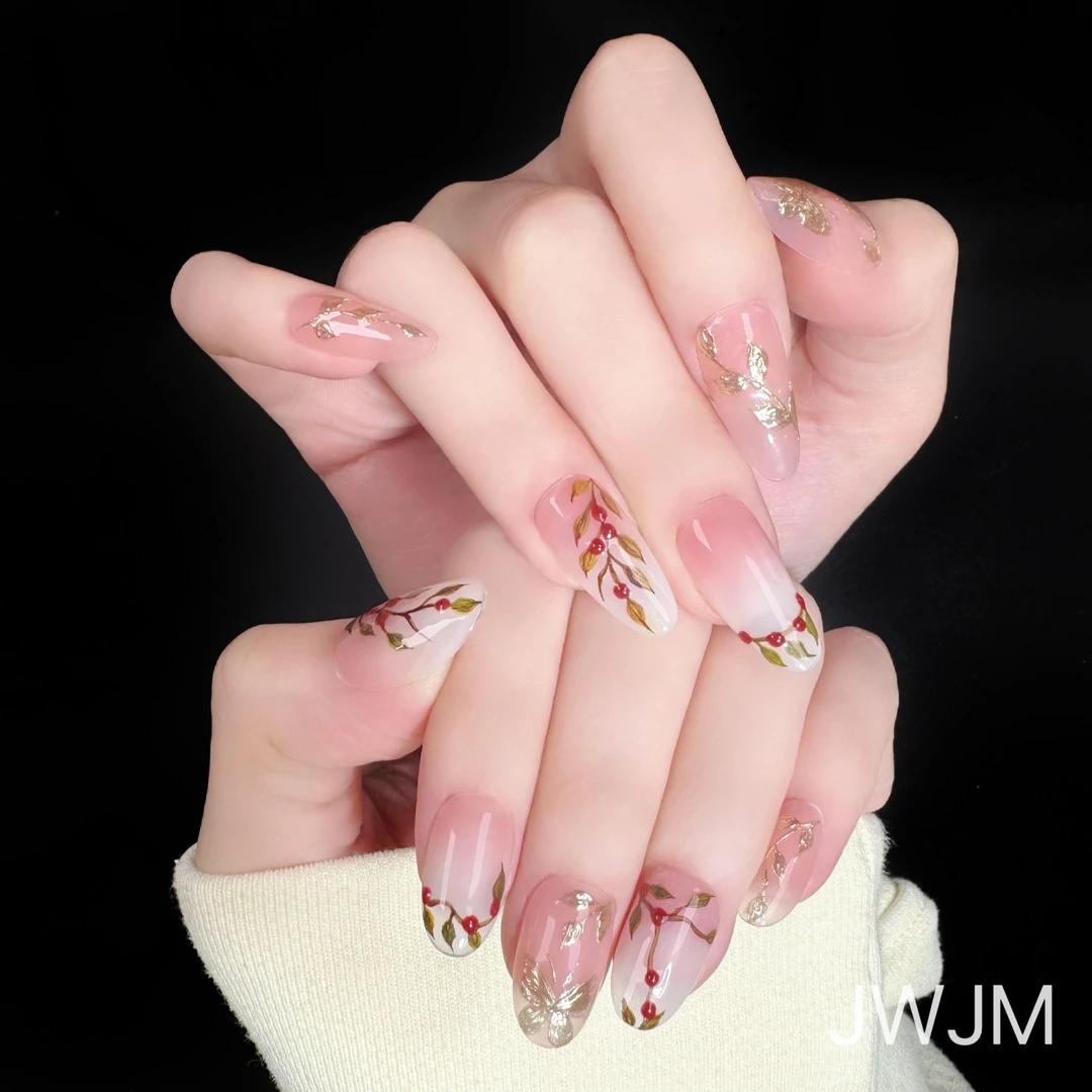 【孤品16号】JWJM设计手工穿戴甲渐变椭圆手绘显手白10片春夏款