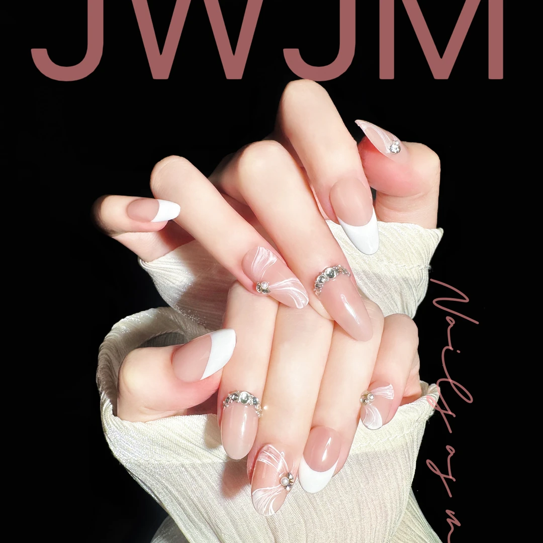【孤品9号 】JWJM设计手工穿戴甲法式手绘飘带显手白长10片夏款