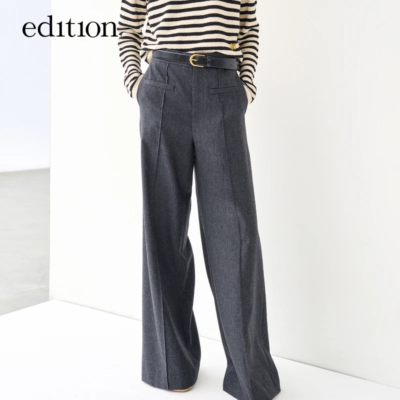 edition2023春新款阔腿羊毛呢灰色西裤女休闲裤长裤#EBD1PATT15