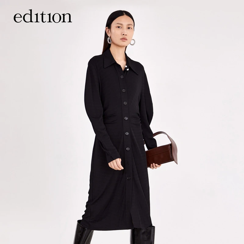 商场同款edition连衣裙女秋新款时尚polo领过膝长裙#EBB3DRS014