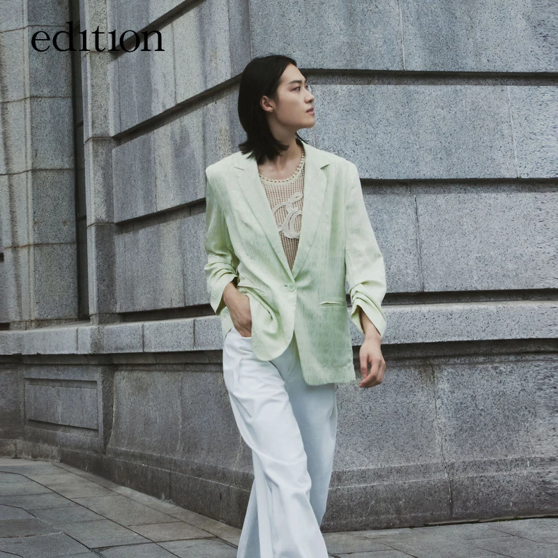 【商场同款】edition夏桑蚕丝提花时尚休闲百搭西装外套#EBC2BLA011
