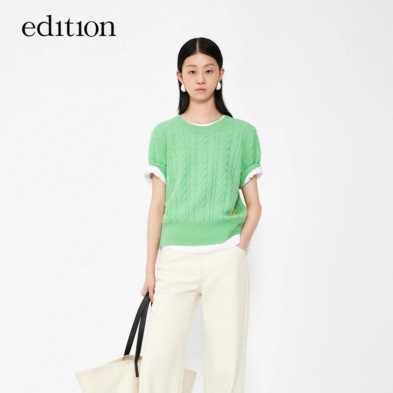 edition23春新款羊毛羊绒针织短袖圆领短袖毛衣热力感#EBC1SWTT06