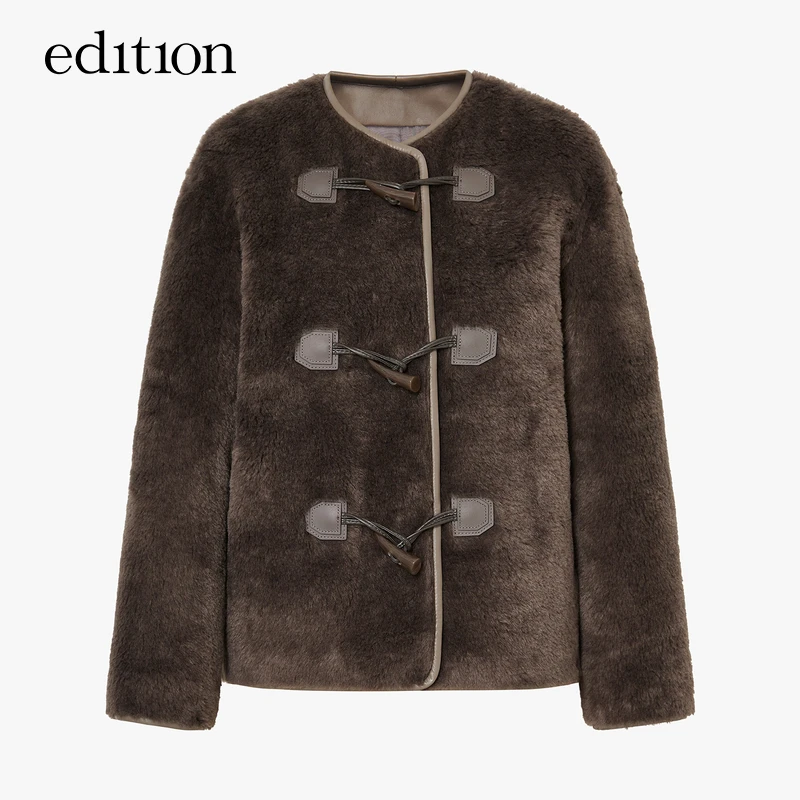edition冬季毛绒外套绵羊毛牛角扣仿羊羔毛外套#EBD4COTT04