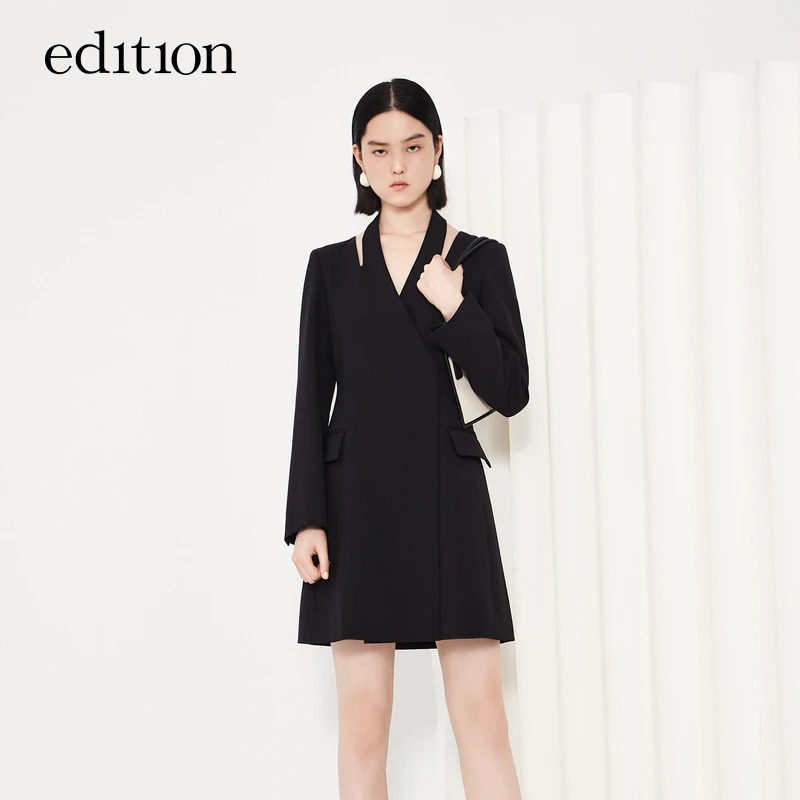 【商场同款】edition2023新款羊毛精纺挂脖西装连衣裙女#EBC1DRS032