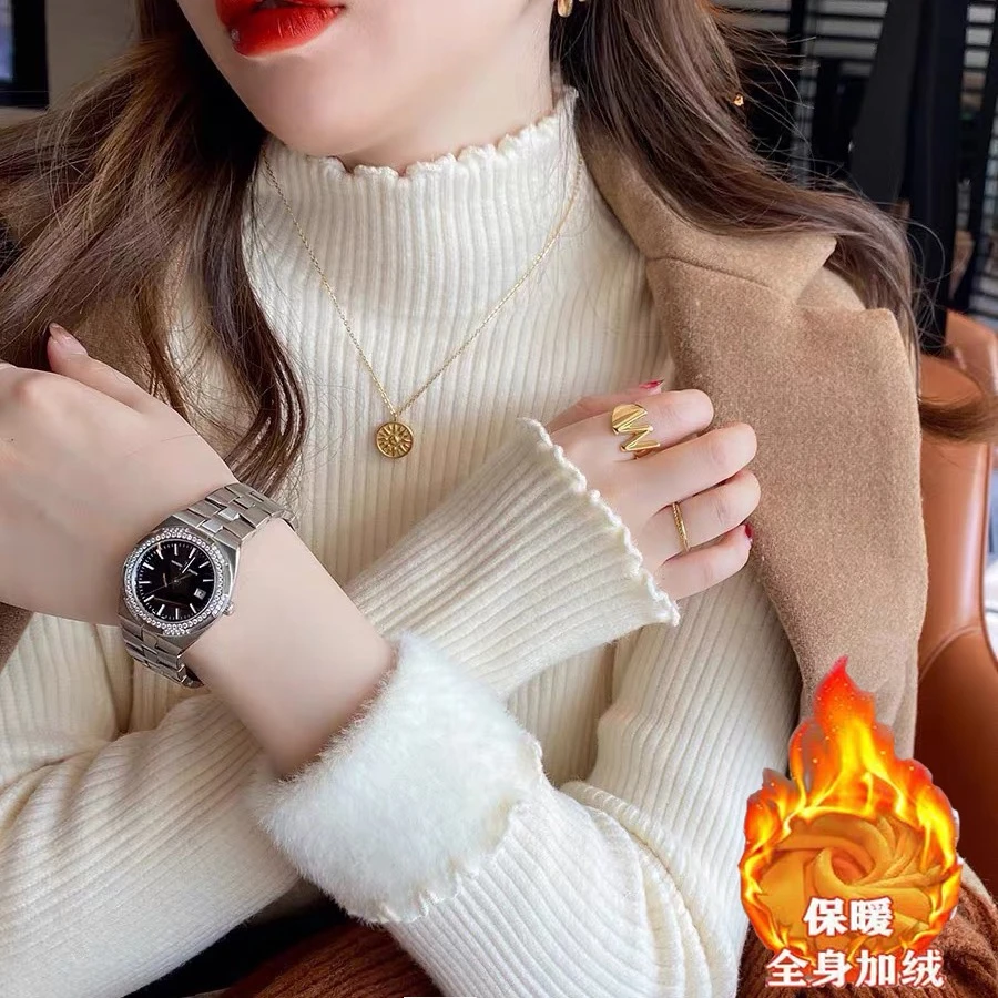 加绒加厚半高领一体绒打底衫2025冬季新款显瘦百搭设计感长袖上衣