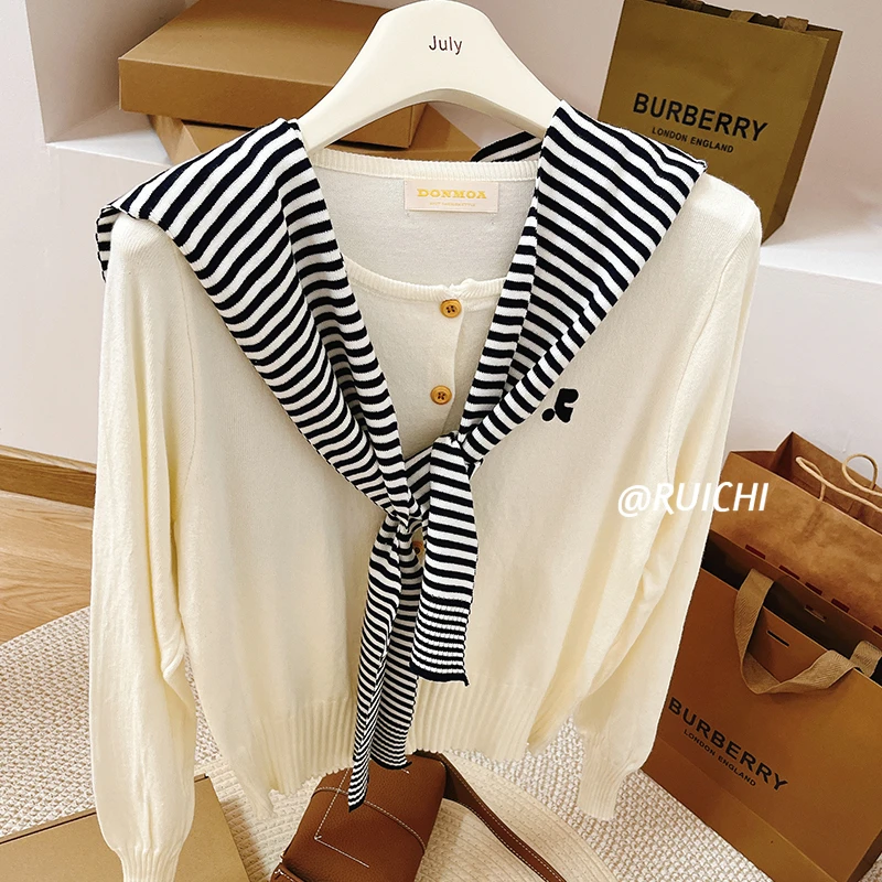 慵懒风撞色披肩2025春季新款小众刺绣针织开衫长袖上衣女ins