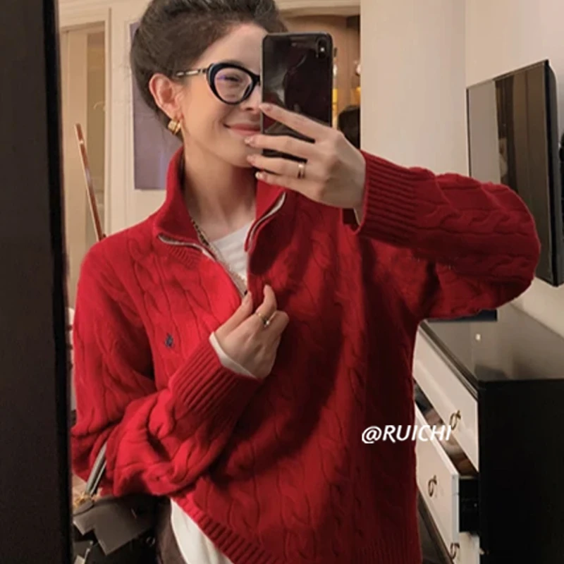 软糯2025早春新款慵懒风套头毛衣半高领小众设计感长袖上衣女